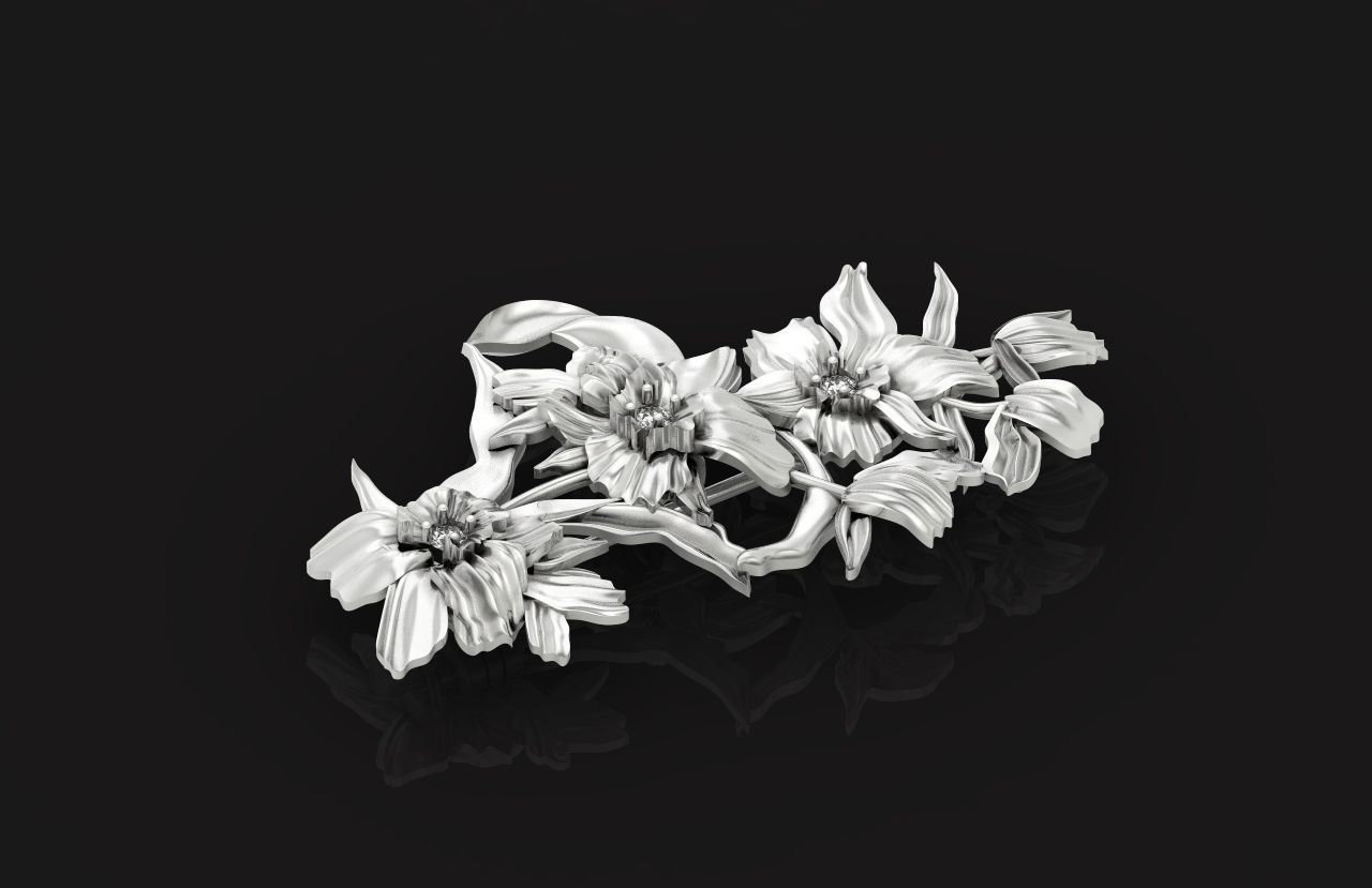 vintage brooch flower orchid 766 3D print model_11