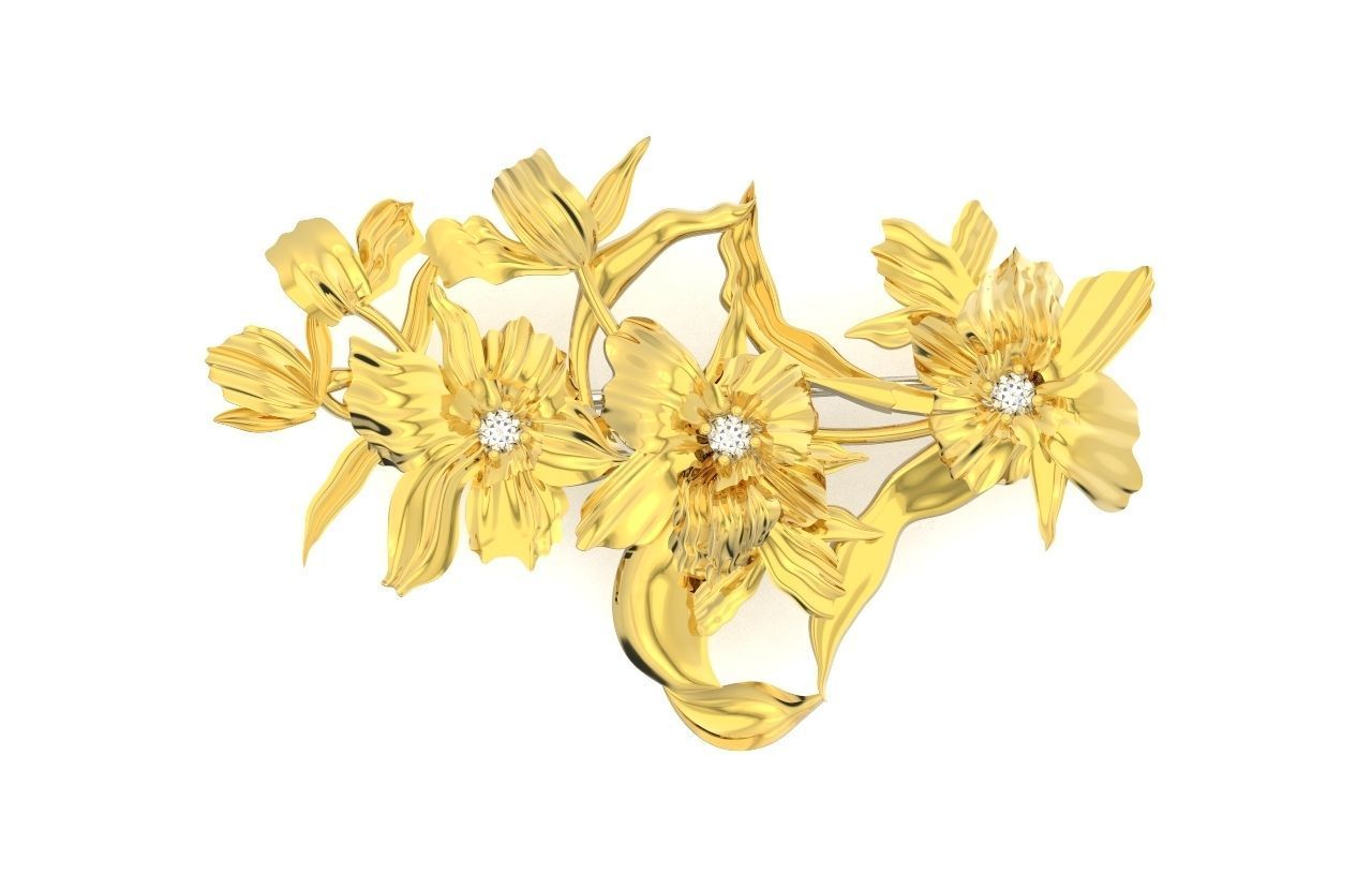 vintage brooch flower orchid 766 3D print model_22
