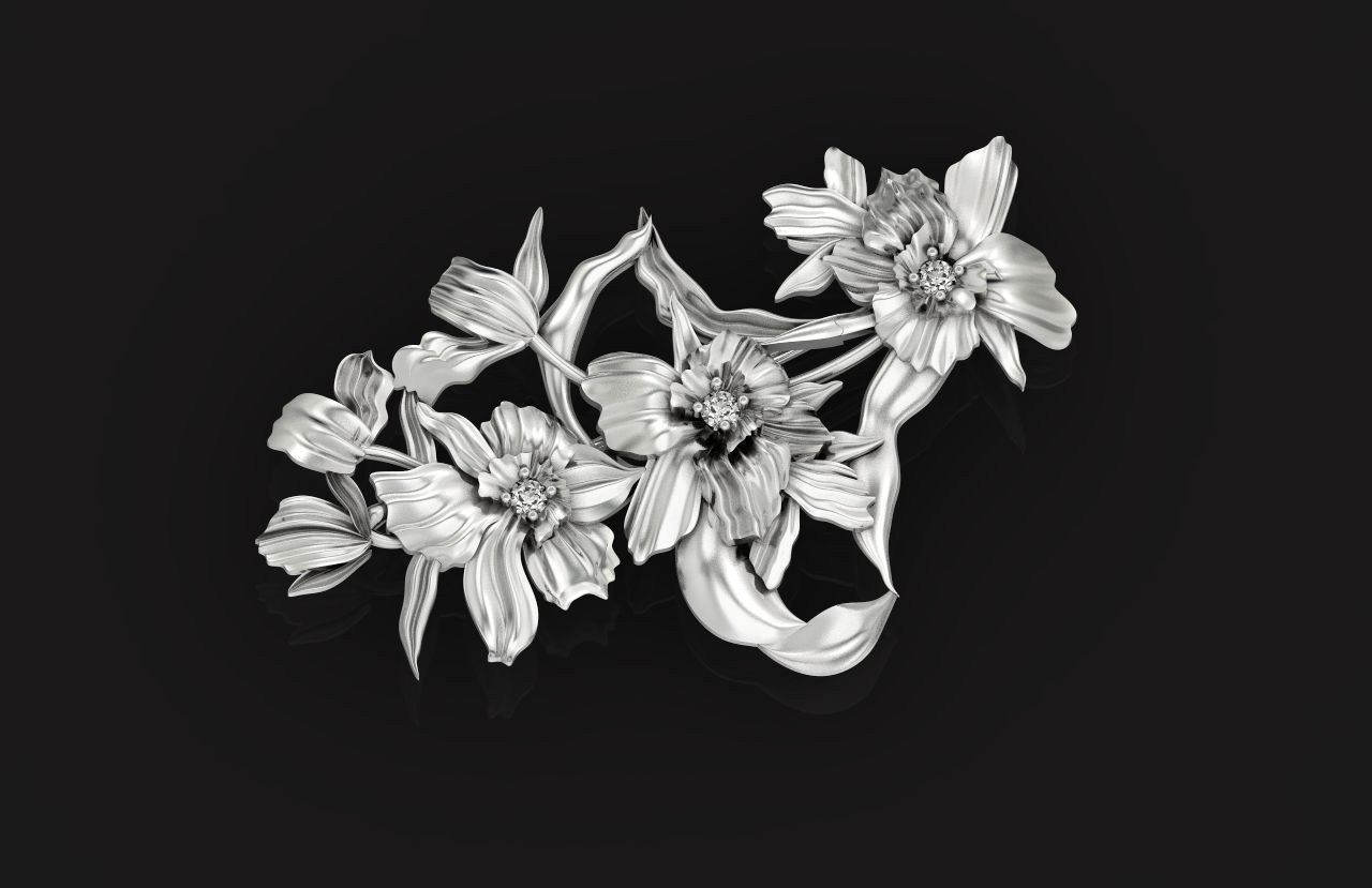 vintage brooch flower orchid 766 3D print model_12