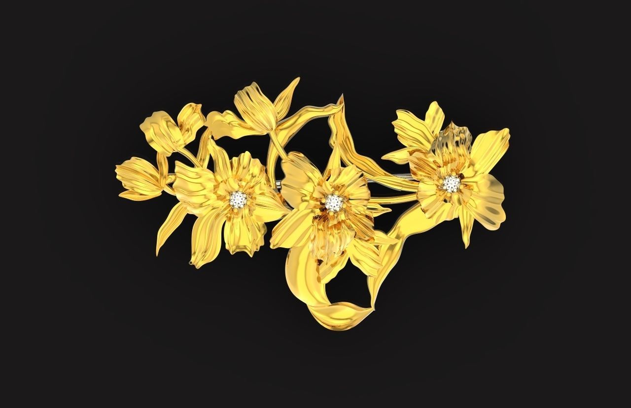 vintage brooch flower orchid 766 3D print model_13