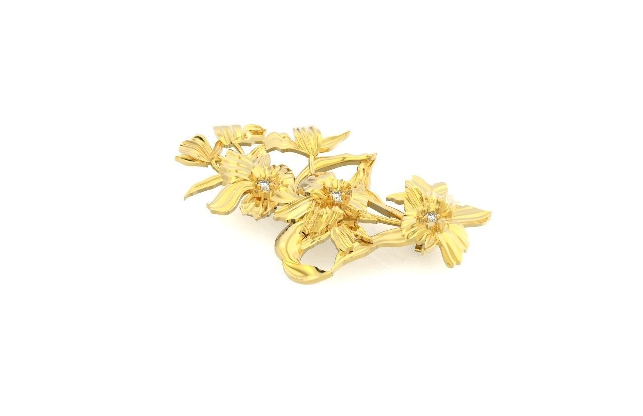 vintage brooch flower orchid 766 3D print model_24