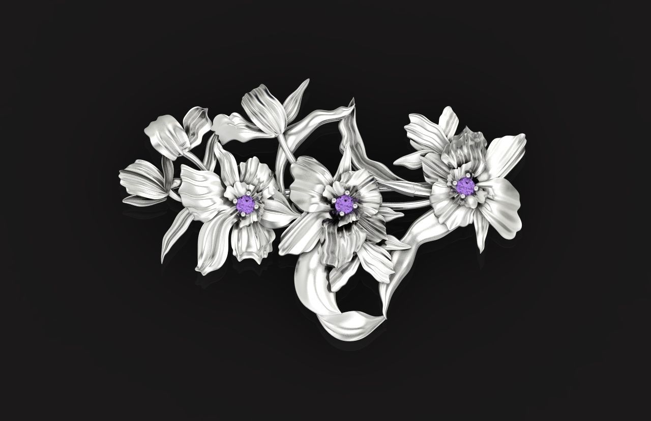 vintage brooch flower orchid 766 3D print model_16
