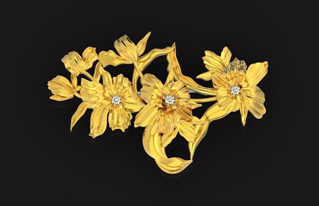 vintage brooch flower orchid 766 3D print model_19