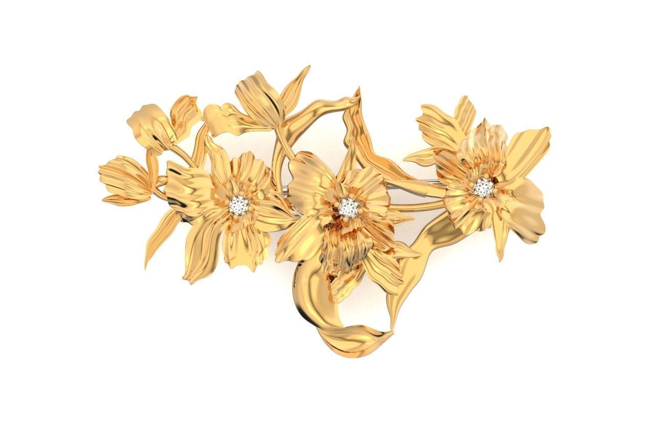 vintage brooch flower orchid 766 3D print model_1