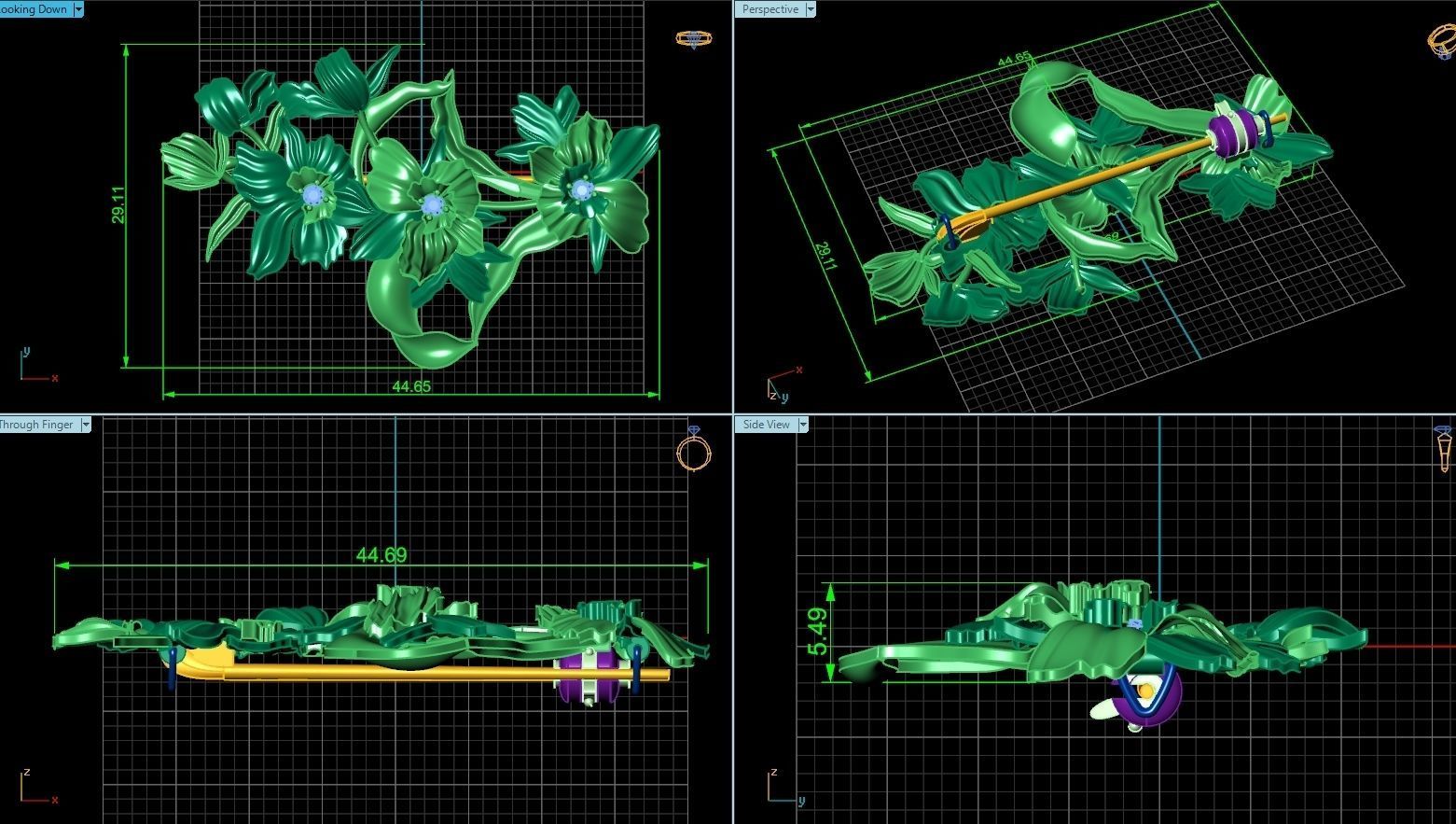 vintage brooch flower orchid 766 3D print model_3