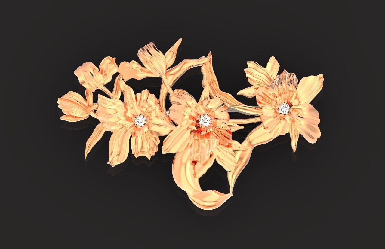 vintage brooch flower orchid 766 3D print model_20