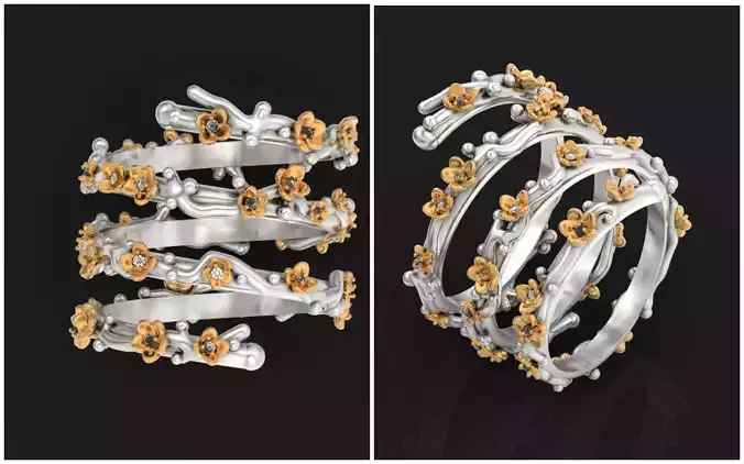 ring spiral twig branches with flowers 770