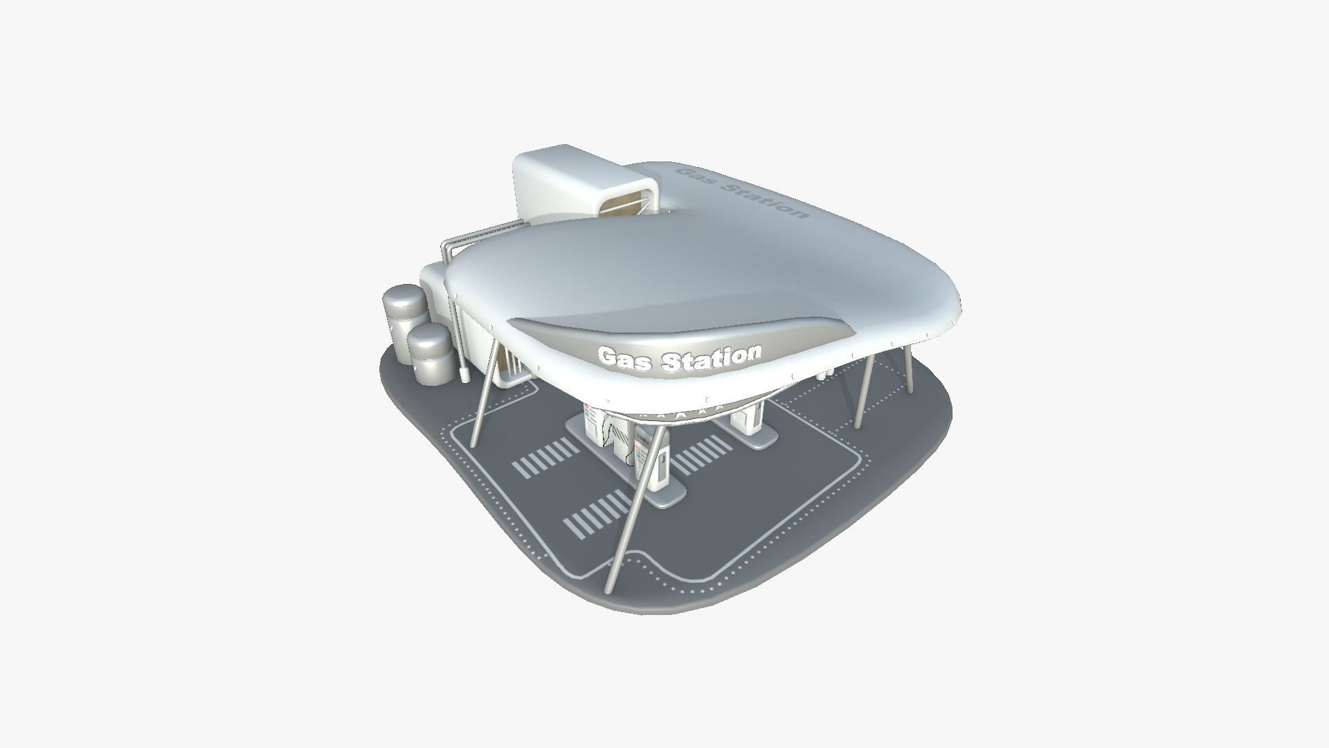 SciFi Gas Station A02 White Gray - Sci Fi Exterior Design Low-poly 3D model_3