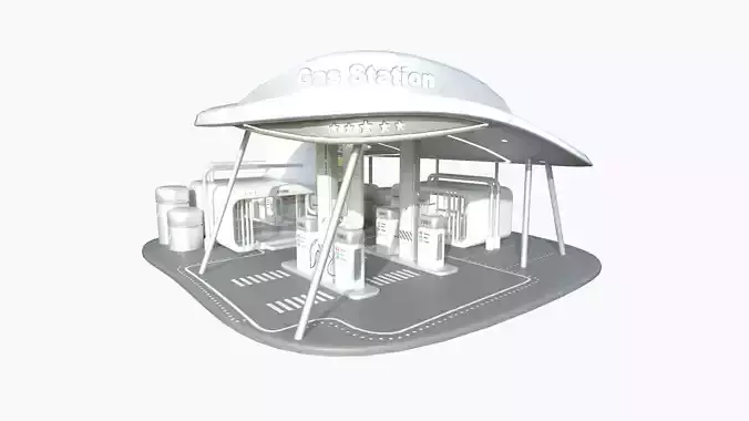 SciFi Gas Station A02 White Gray - Sci Fi Exterior Design Low-poly 3D model