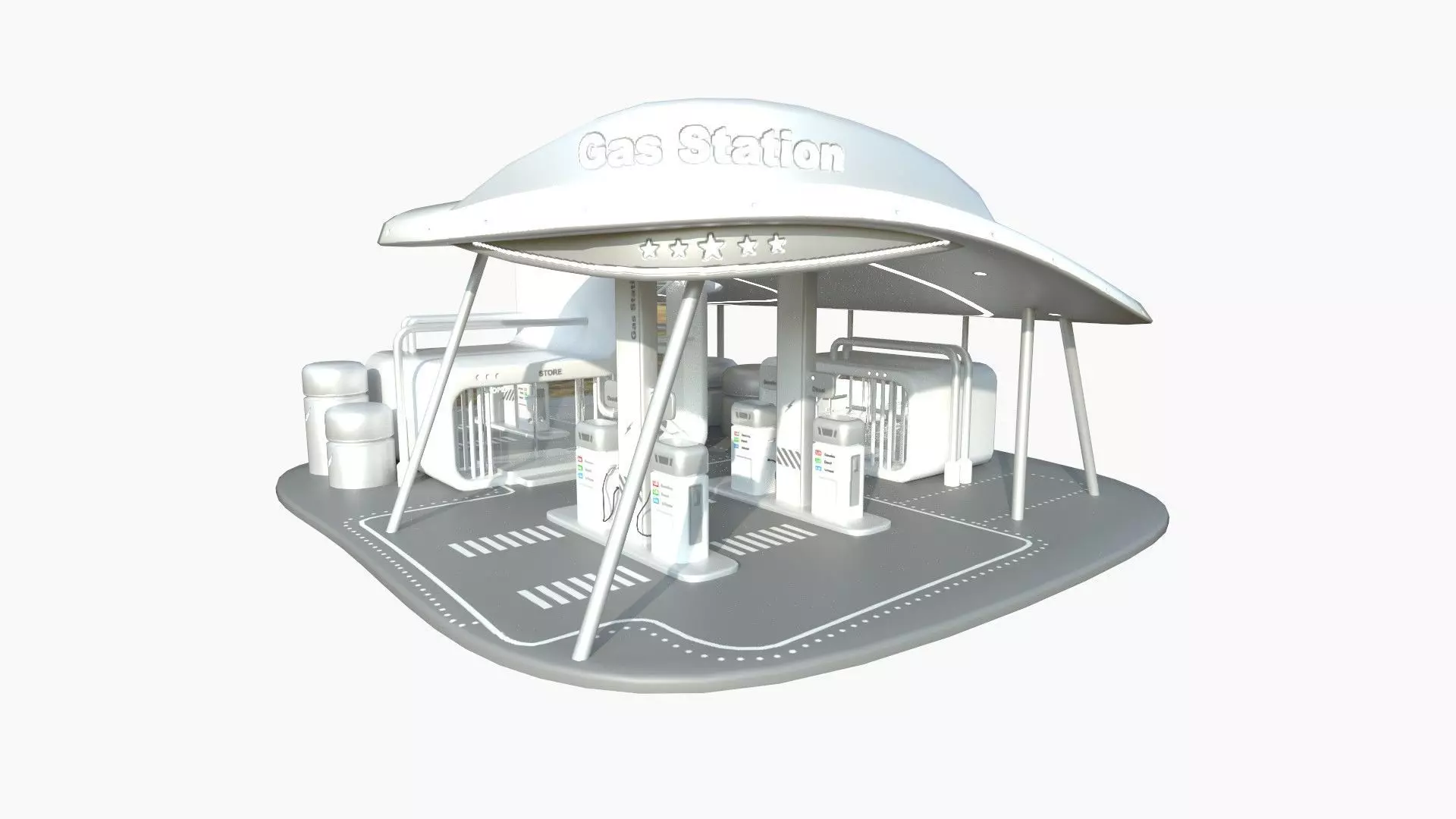 SciFi Gas Station A02 White Gray - Sci Fi Exterior Design Low-poly 3D model_0
