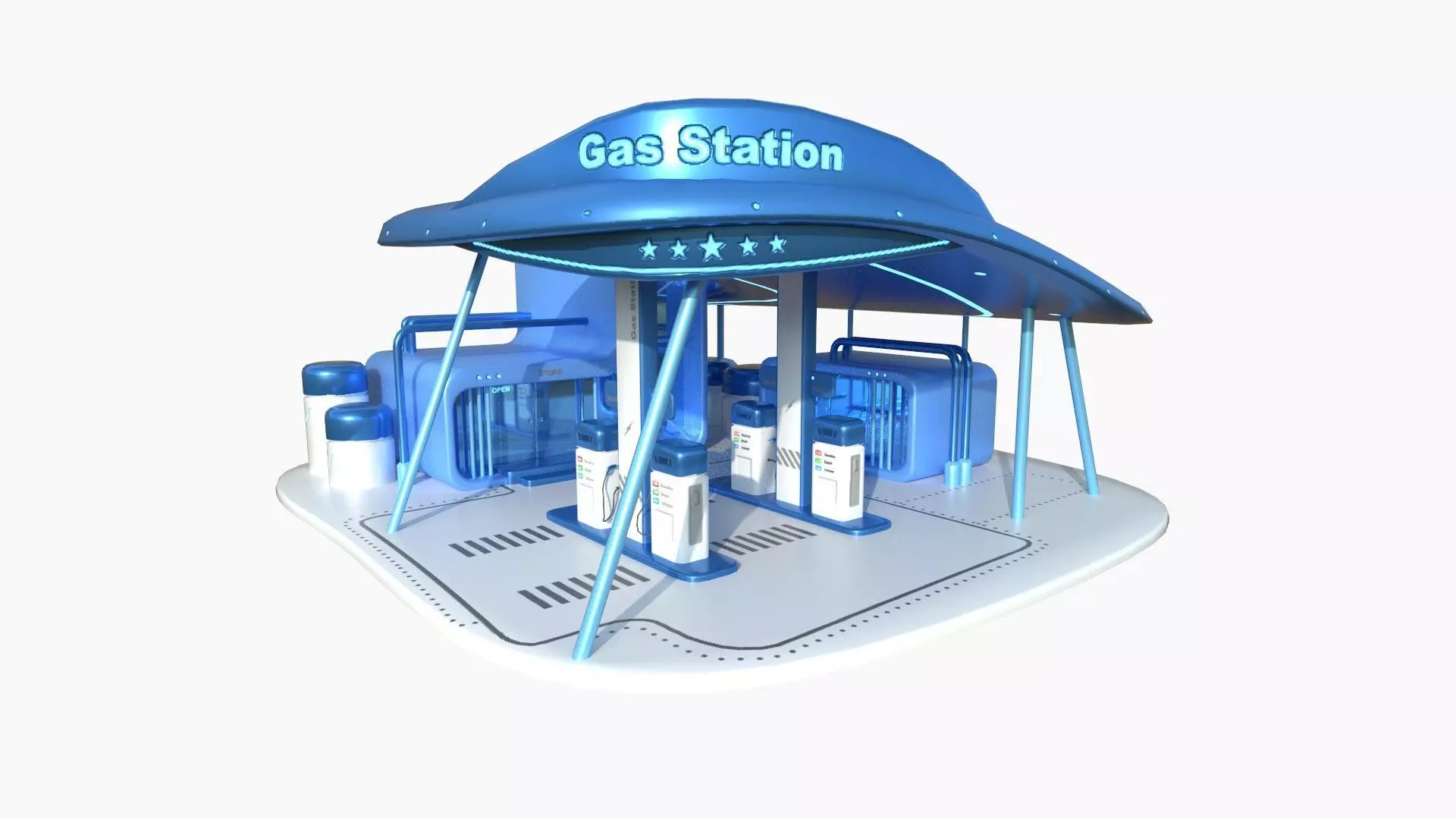 SciFi Gas Station A03 Blue - Sci Fi Exterior Design Low-poly 3D model_0