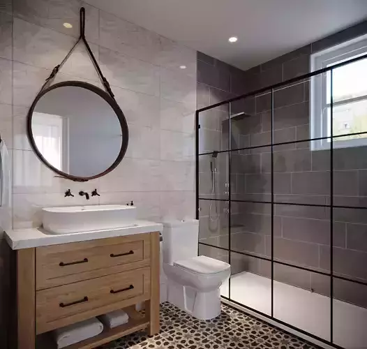 Realistic Modern Country Bathroom Interior Scene