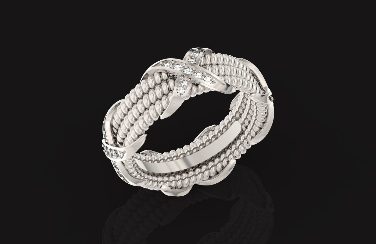 ring tiffany schlumberger diamond three-row 776 3D print model_39