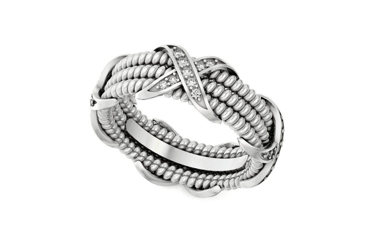 ring tiffany schlumberger diamond three-row 776 3D print model_29