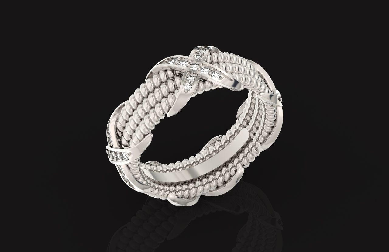 ring tiffany schlumberger diamond three-row 776 3D print model_37