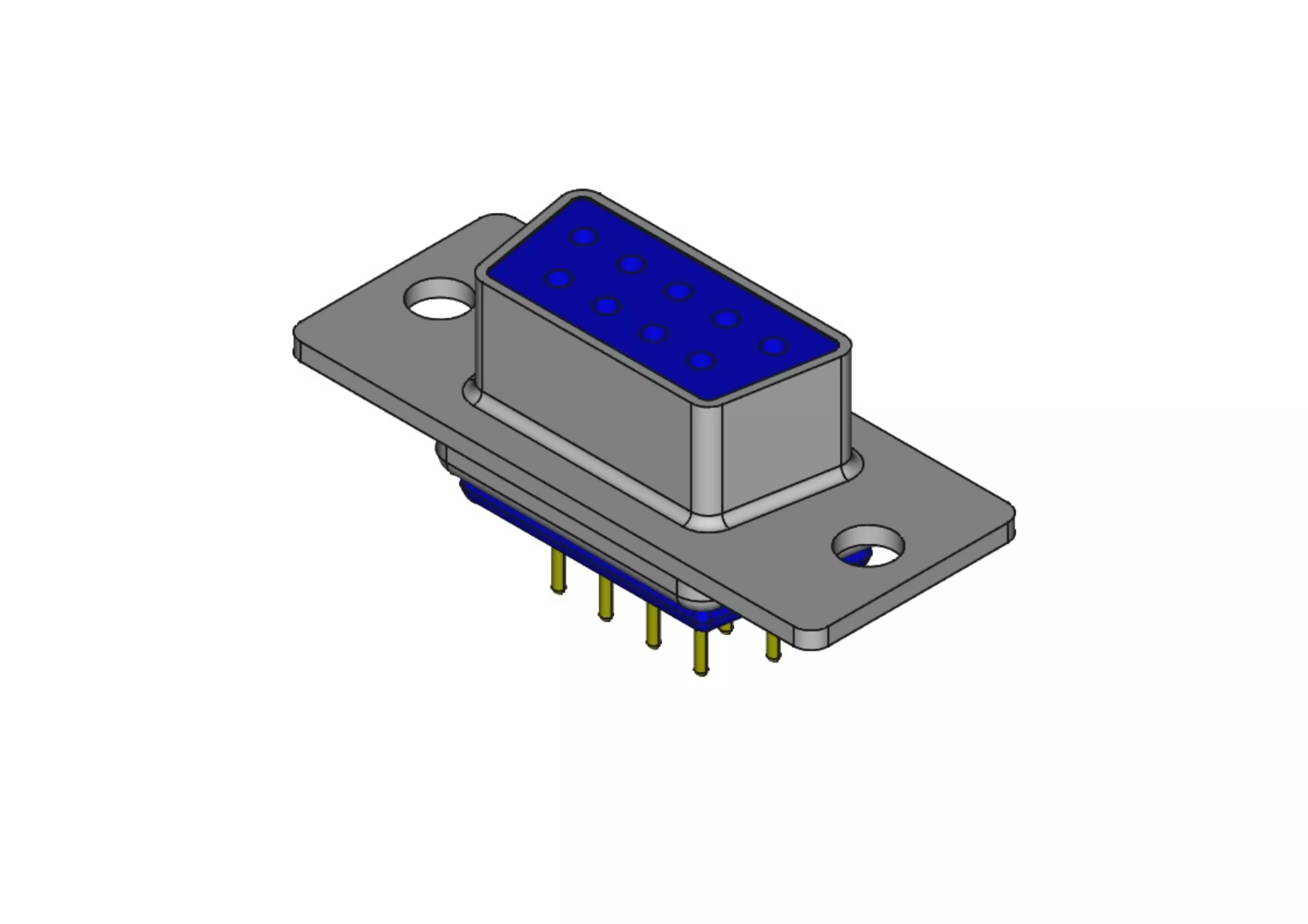 DB9 female connector through hole 3D model
