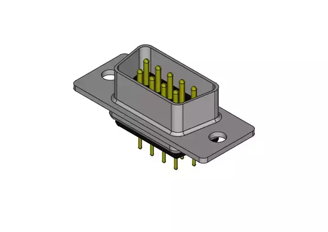 DB9 male connector through hole 3D model