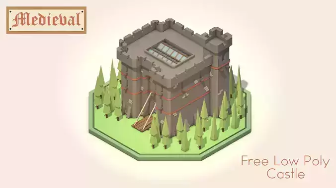 Free Low Poly Medieval Castle Scene Free low-poly 3D model