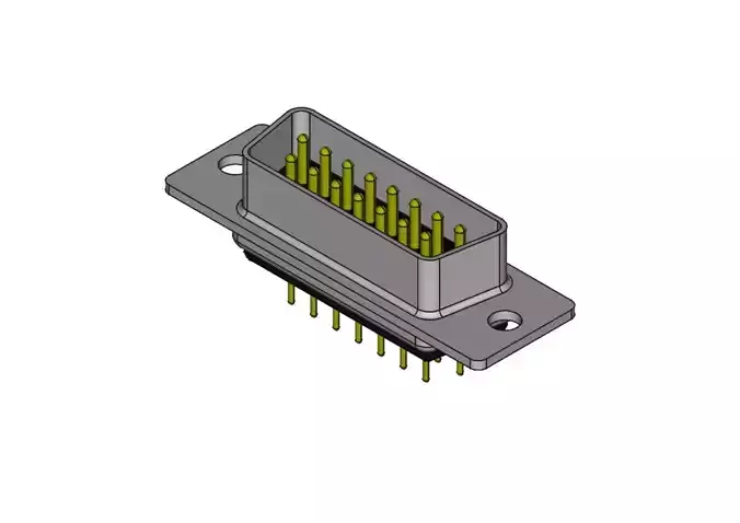 DB15 male connector through hole 3D model