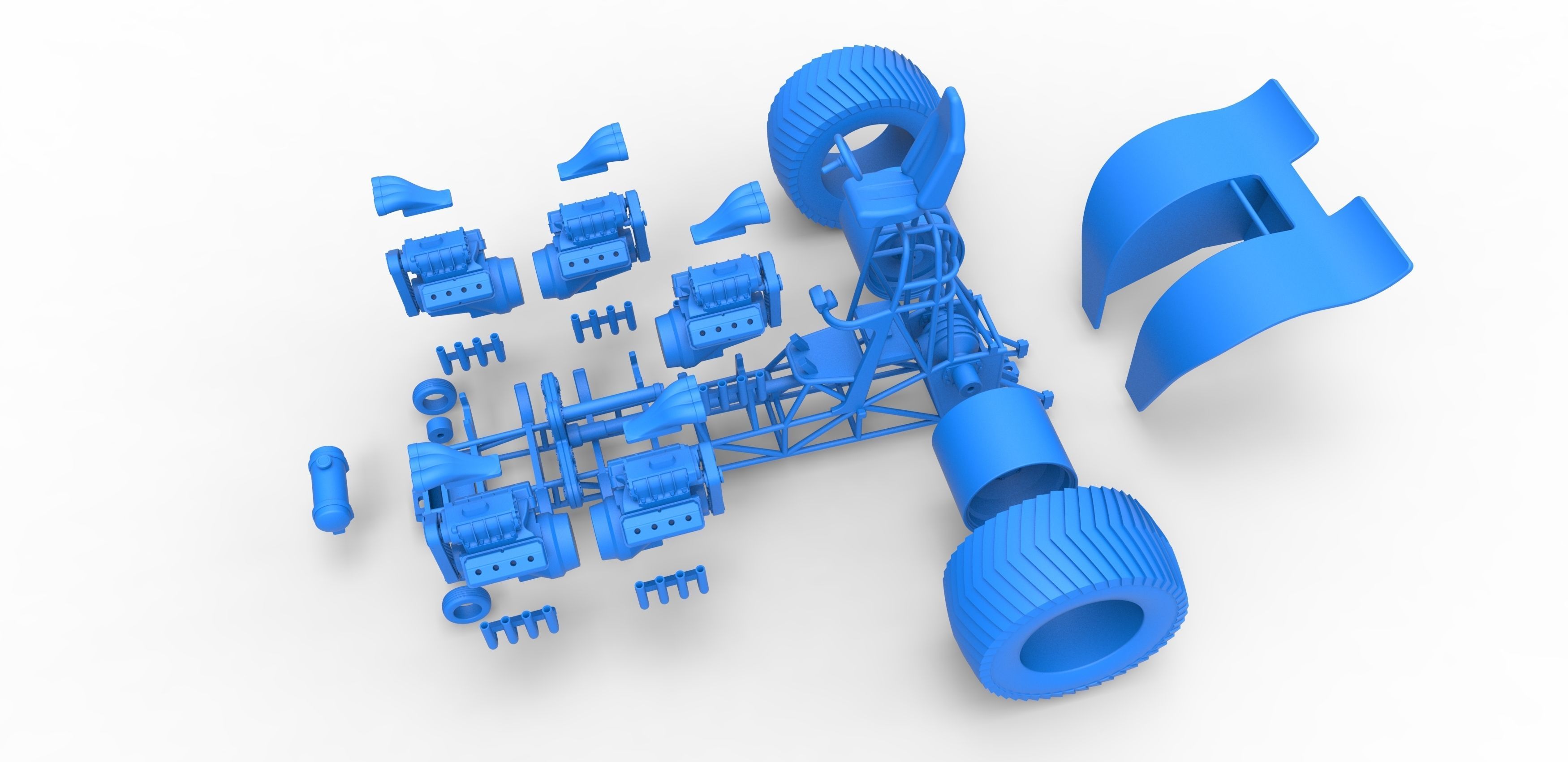Pulling tractor with 5 engines V8 Version 6 Scale 1 to 25 3D print model_30