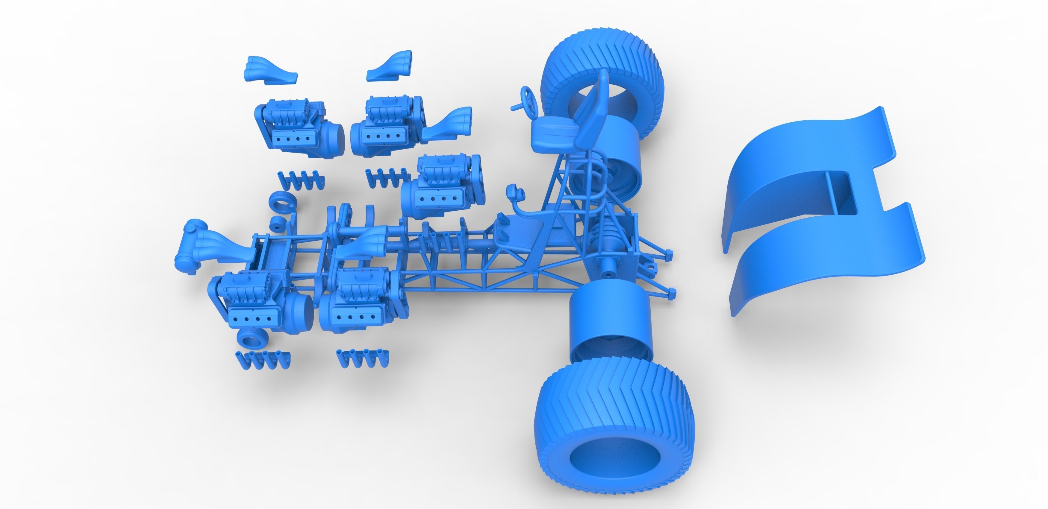 Pulling tractor with 5 engines V8 Version 6 Scale 1 to 25 3D print model_34
