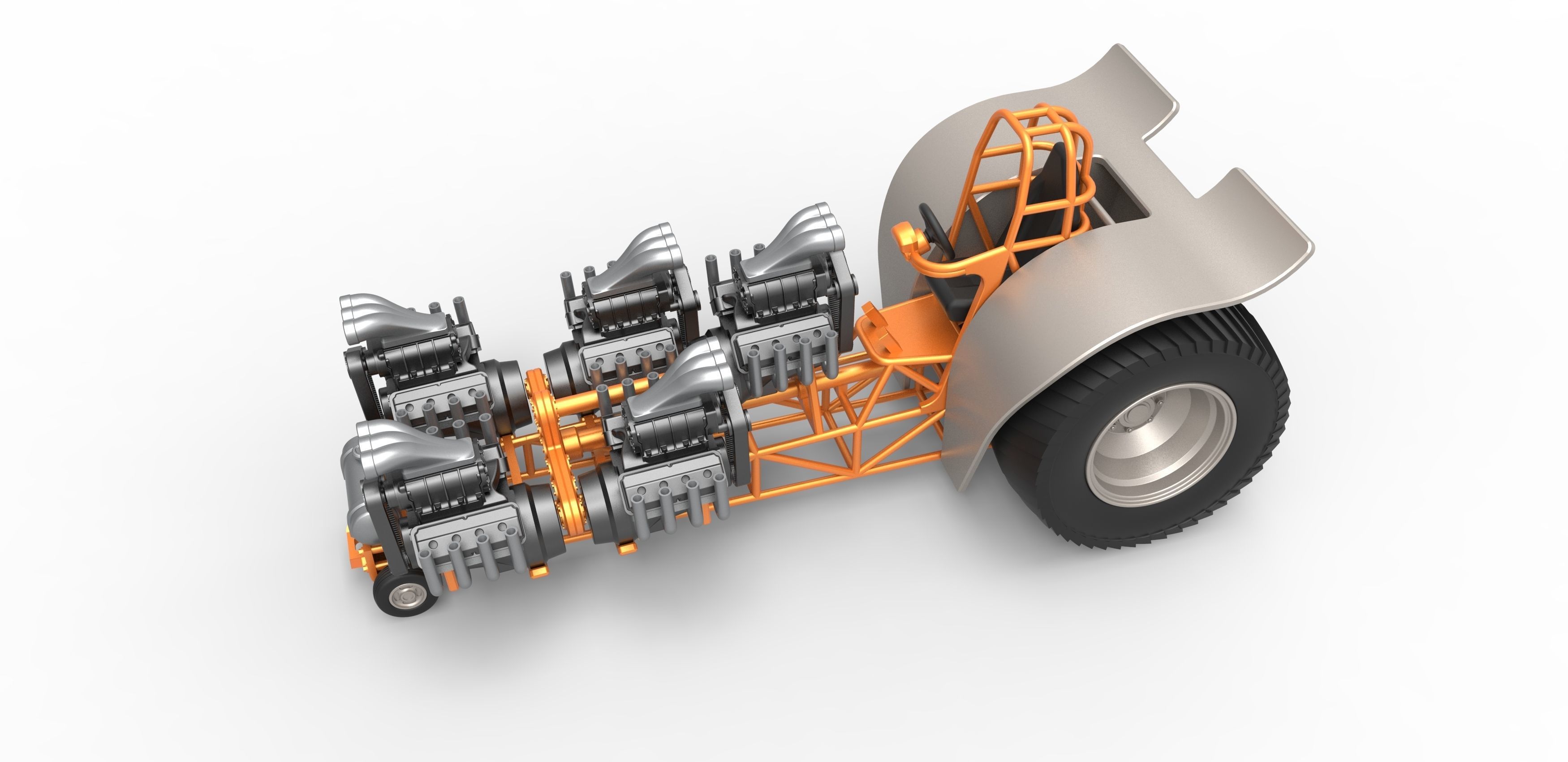 Pulling tractor with 5 engines V8 Version 6 Scale 1 to 25 3D print model_2