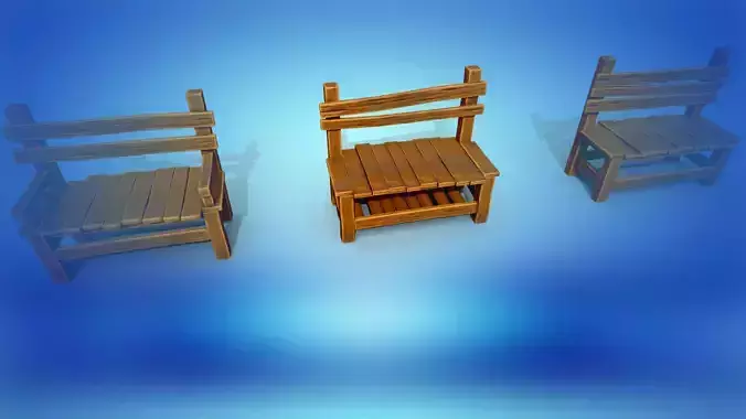 Stylized bench bench 3 types PBR low-poly game ready Low-poly 3D model