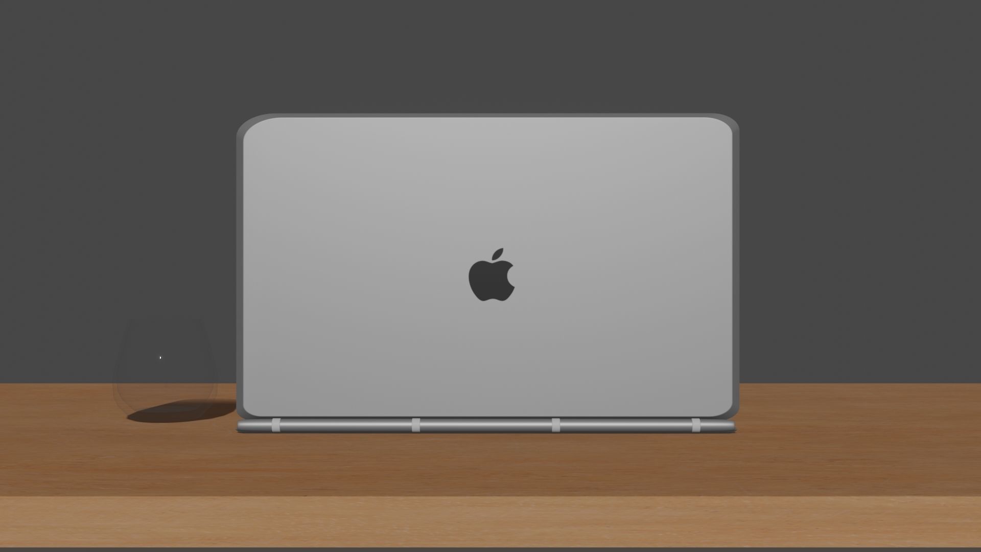 Macbook apple pro on wooden table 3D model_3