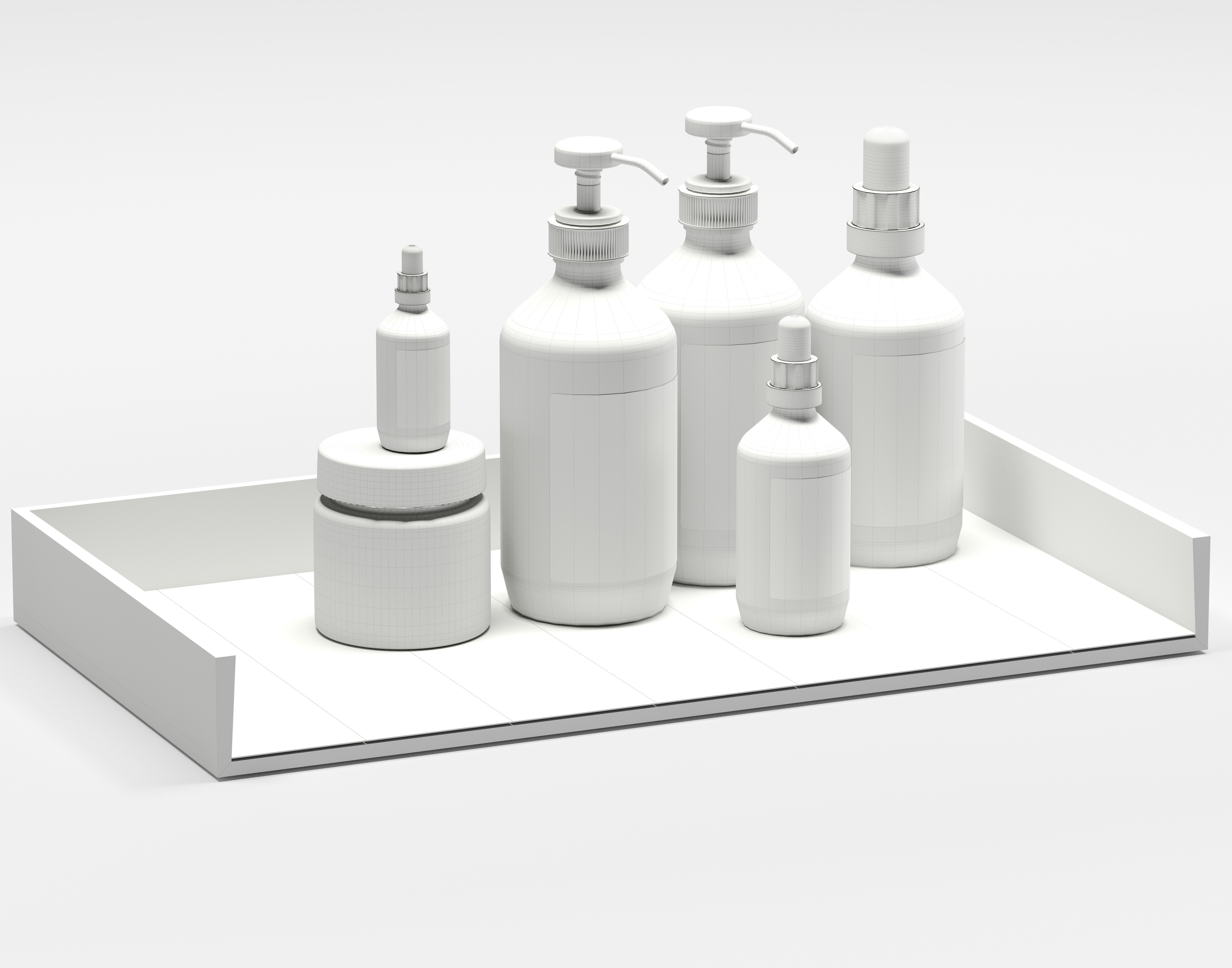 bottle set products on wooden tray 3D model_4