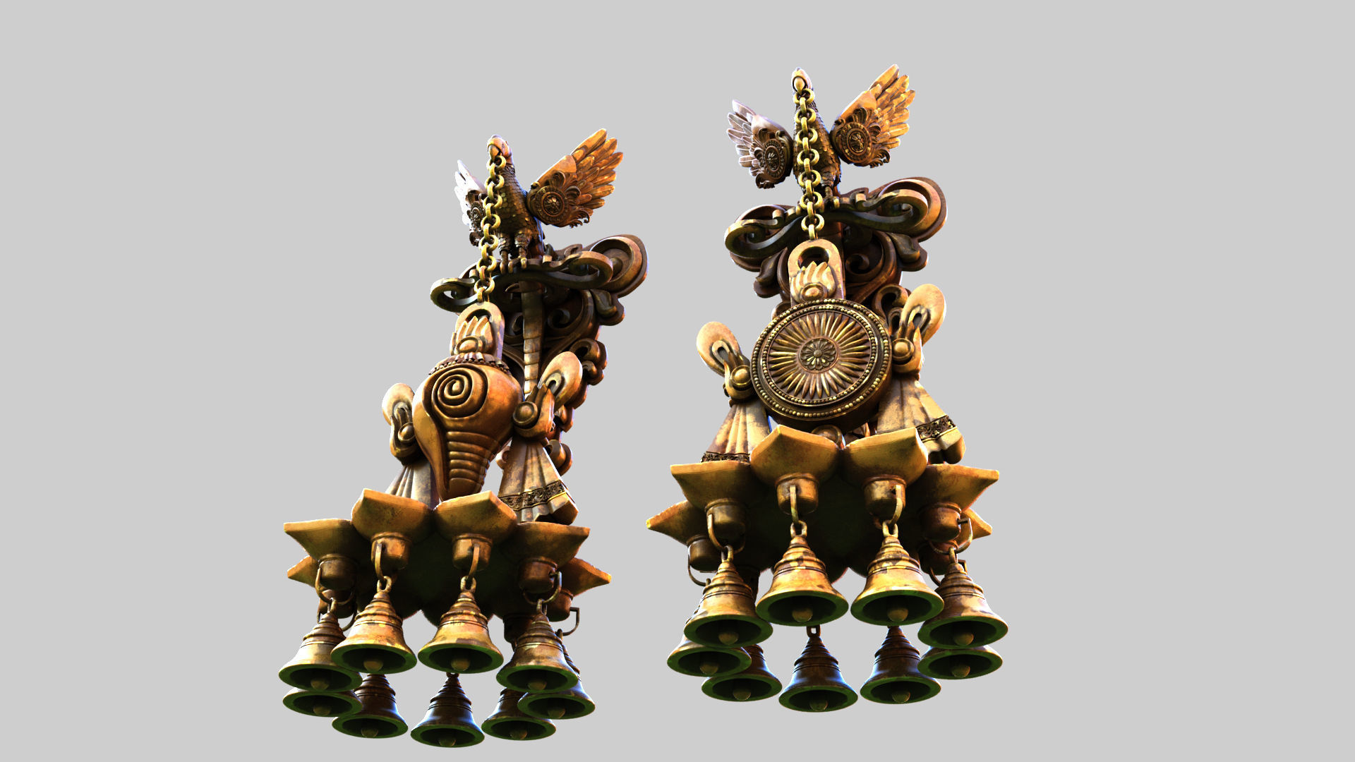 oil lamp 6 shanku chakra balaji  3D model_10