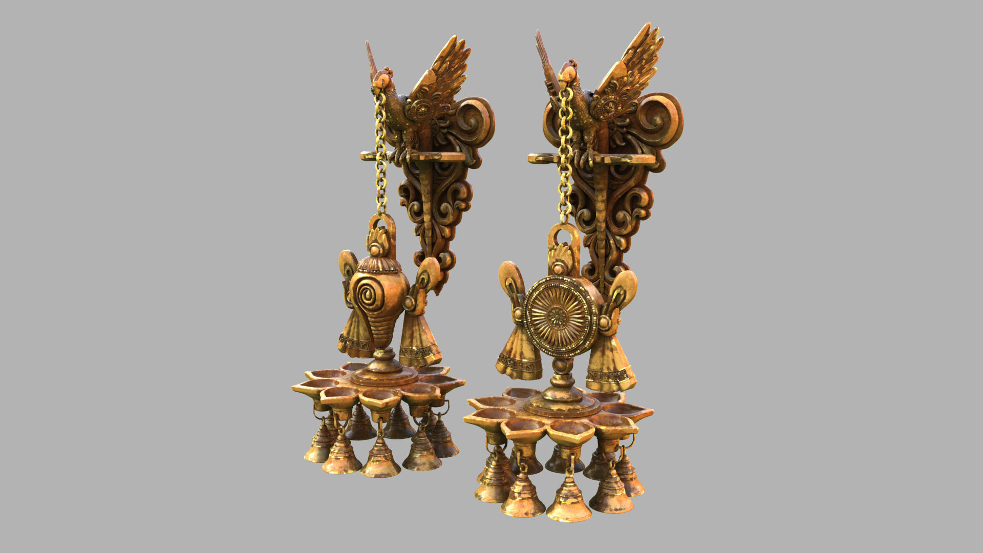 oil lamp 6 shanku chakra balaji  3D model_2