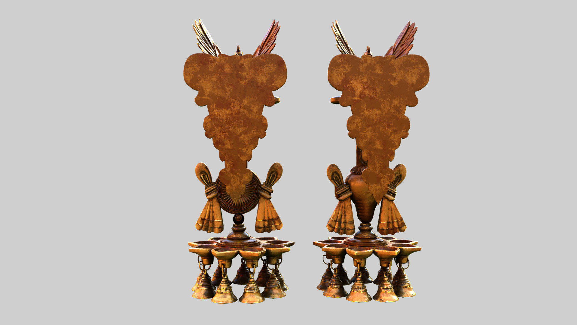 oil lamp 6 shanku chakra balaji  3D model_13