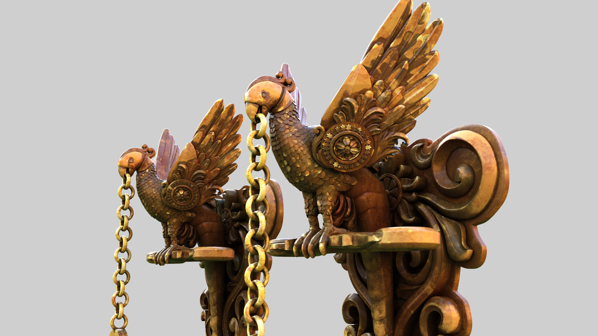 oil lamp 6 shanku chakra balaji  3D model_5