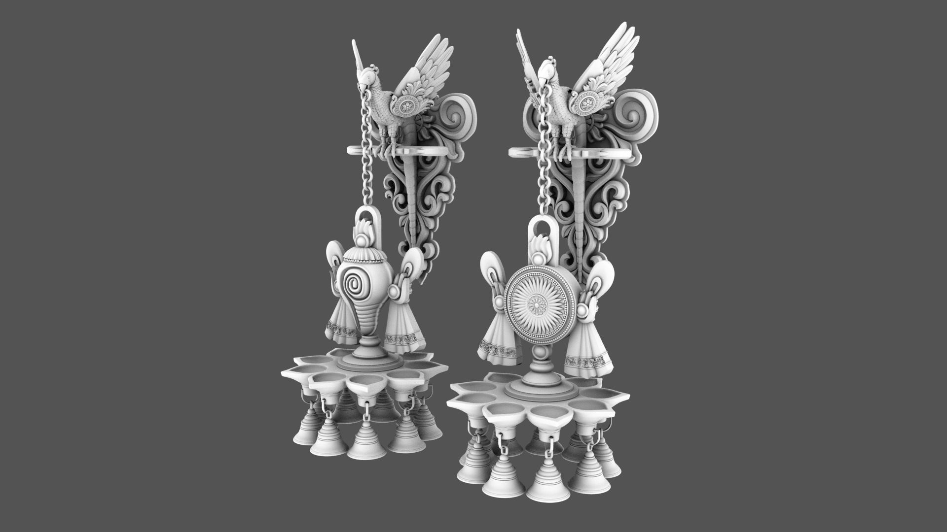 oil lamp 6 shanku chakra balaji  3D model_4