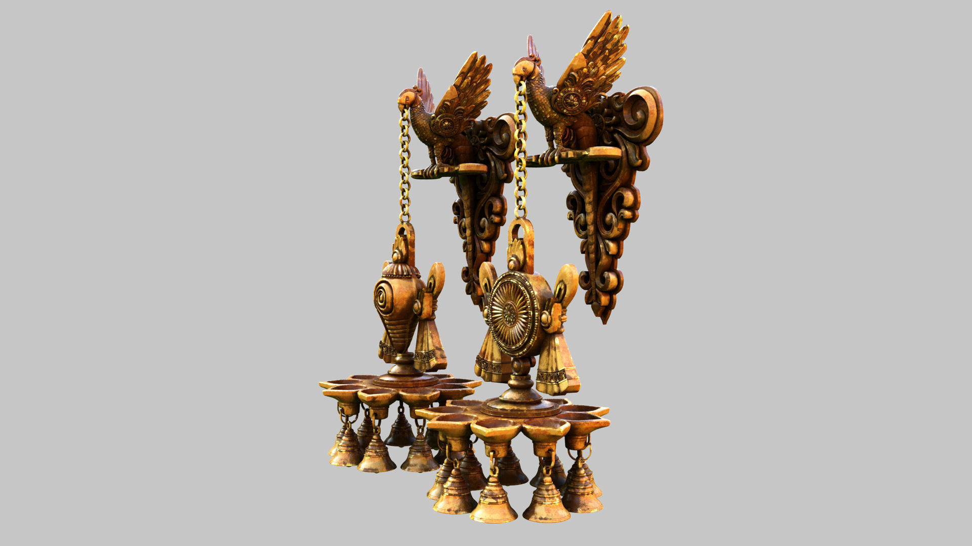 oil lamp 6 shanku chakra balaji  3D model_7