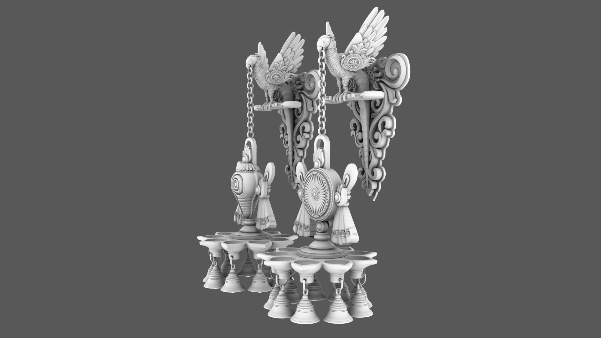 oil lamp 6 shanku chakra balaji  3D model_9