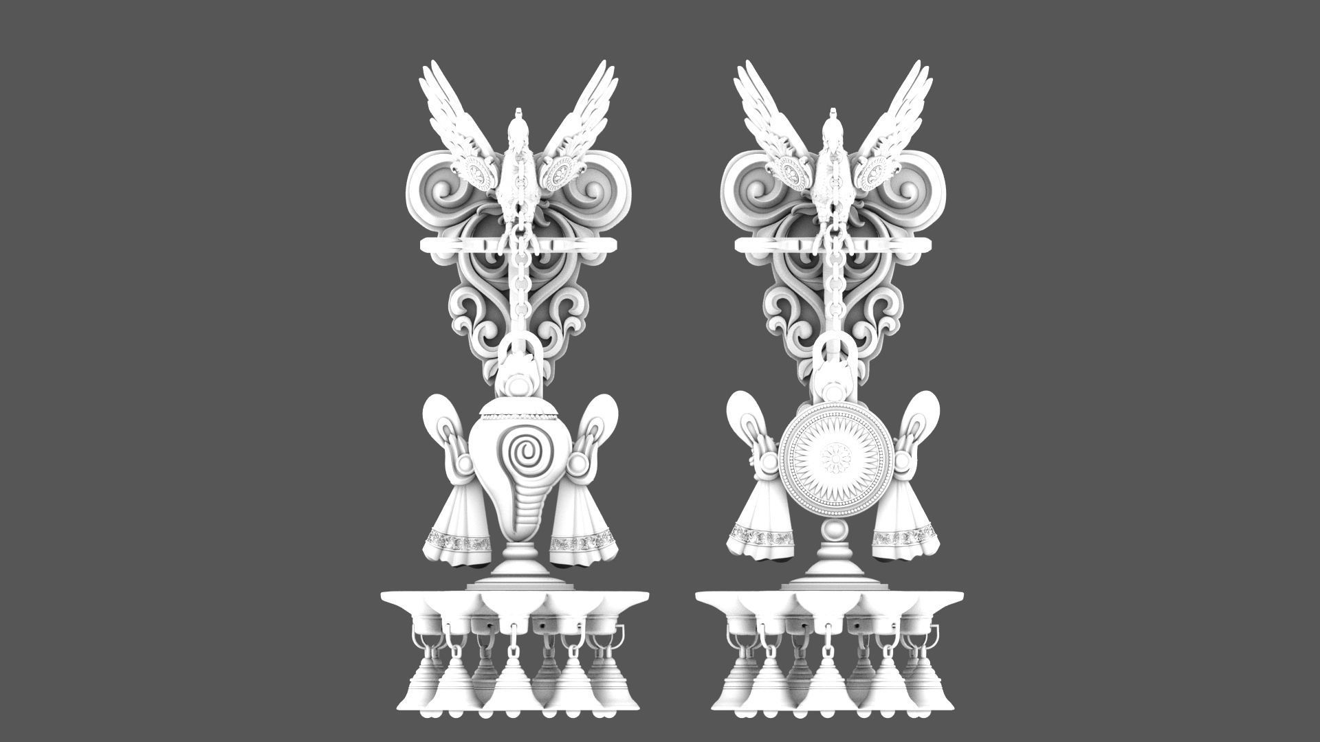 oil lamp 6 shanku chakra balaji  3D model_3