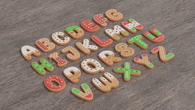 Gingerbread Christmas Cookie Alphabet Set 2 3D model 2