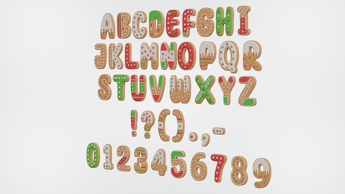 Gingerbread Christmas Cookie Alphabet Set 2 3D model 6