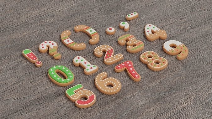 Gingerbread Christmas Cookie Alphabet Set 2 3D model 3
