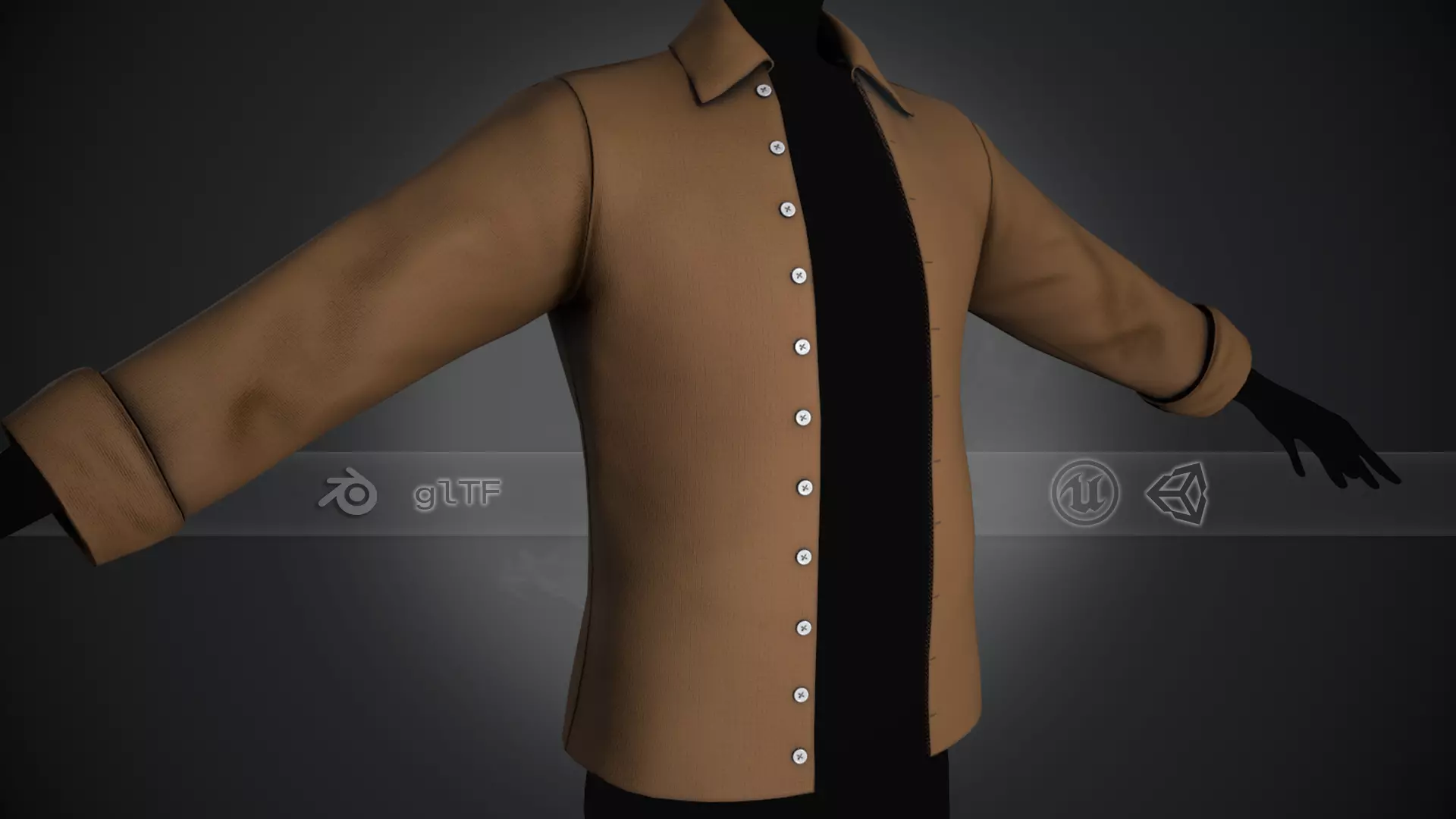 Brown Open Front Shirt Style 1 Low-poly 3D model