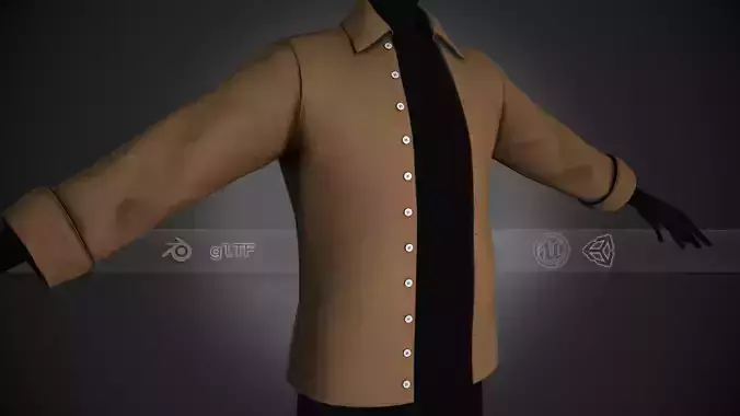 Brown Open Front Shirt Style 1  Low-poly 3D model