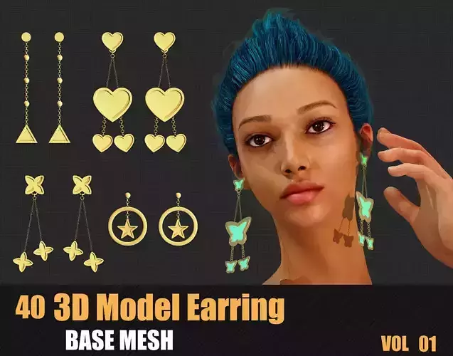 40 3D Earring Models In Maya For Game And Animation