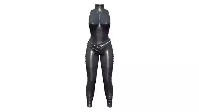 Sides Lace Up Black Leather Full Body Suit