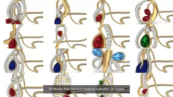 20 Women Pear Diamond Pendants Collection 