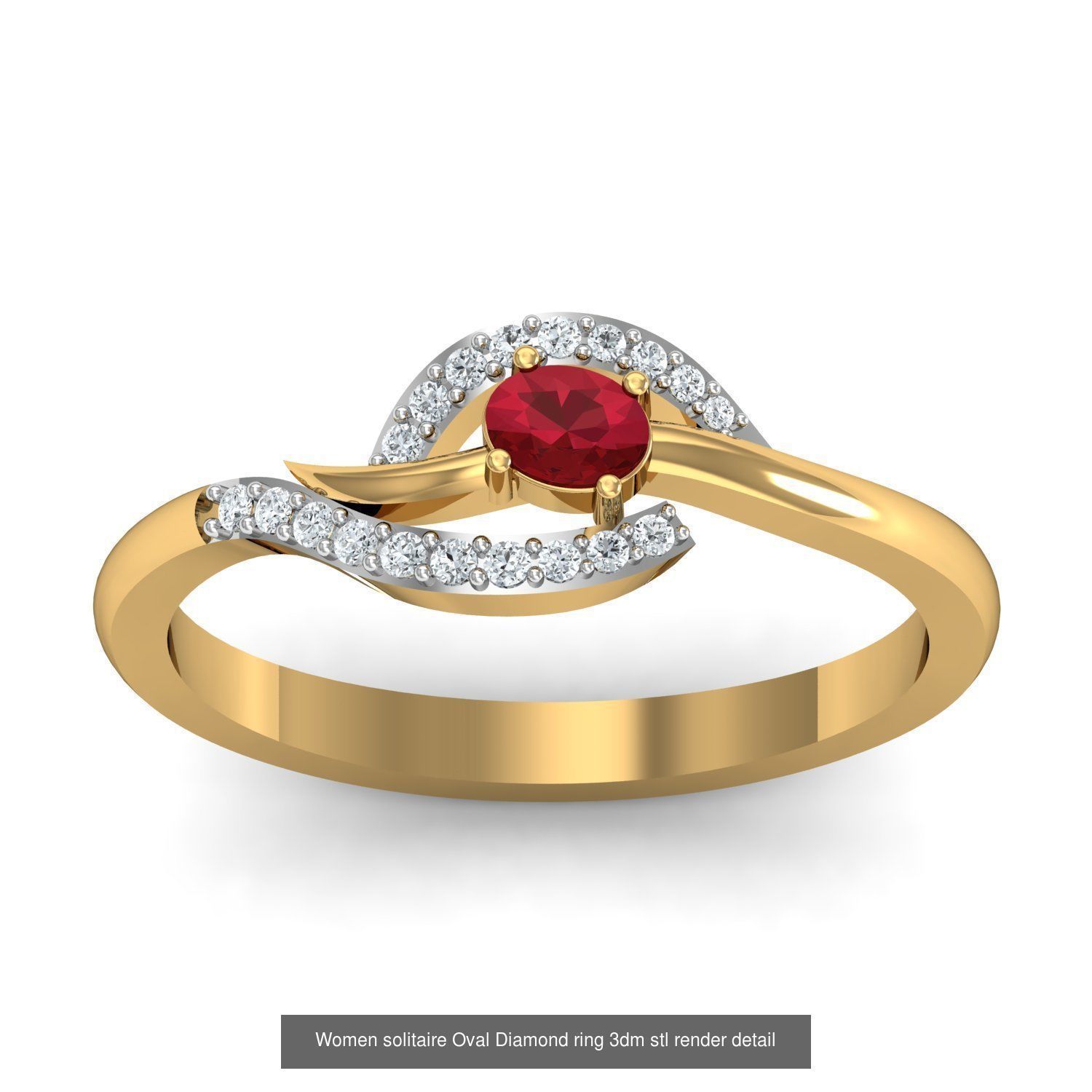 13 Women Oval Diamond Rings 3dm STL OBJ FBX Details Collection _9