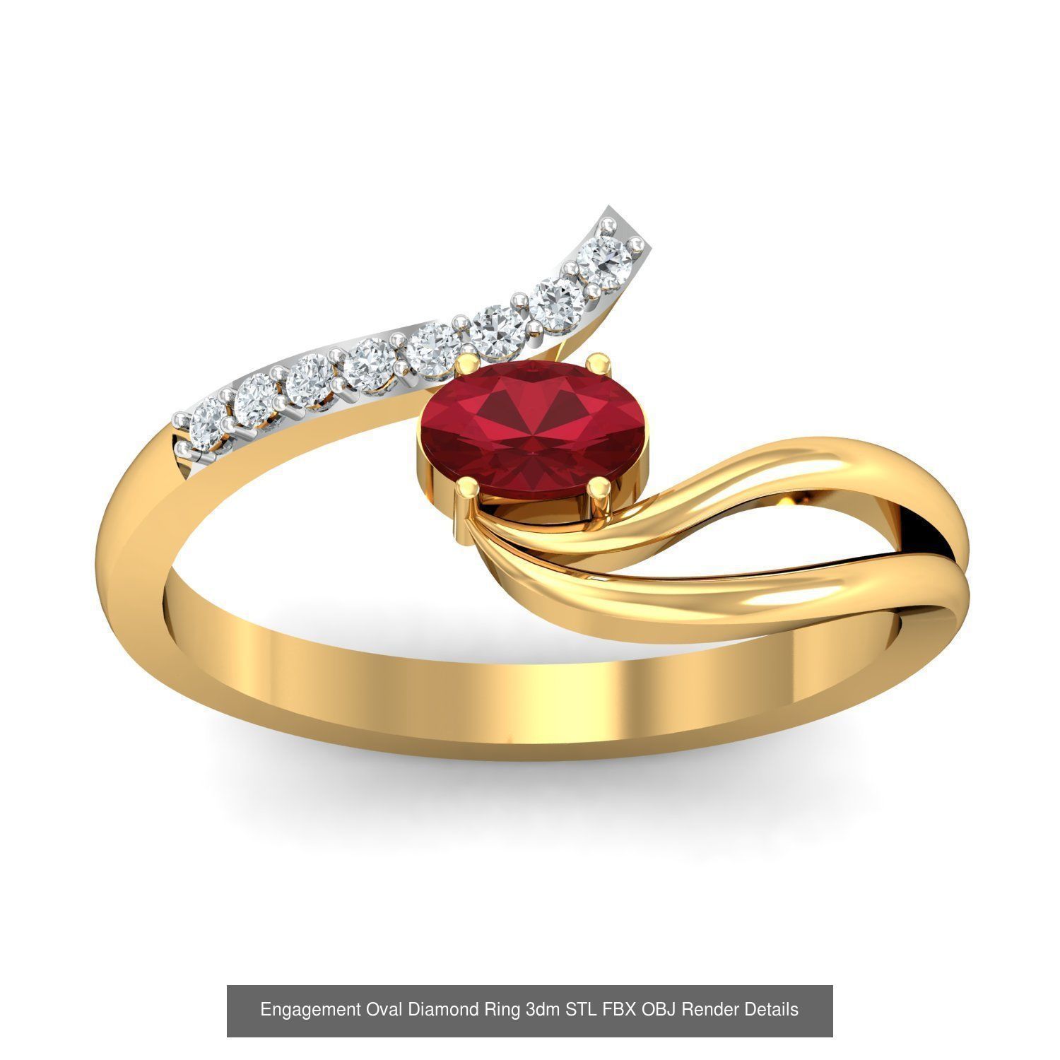 13 Women Oval Diamond Rings 3dm STL OBJ FBX Details Collection _4