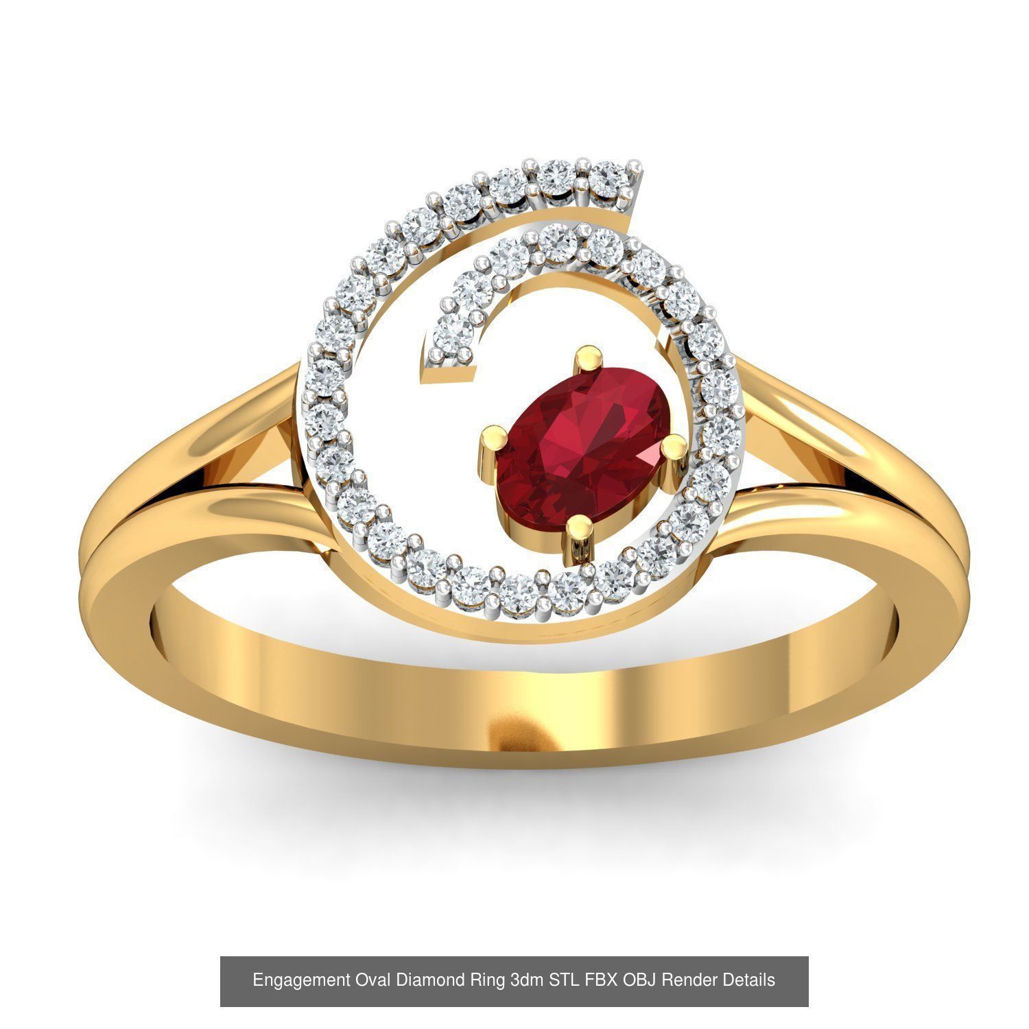 13 Women Oval Diamond Rings 3dm STL OBJ FBX Details Collection _2