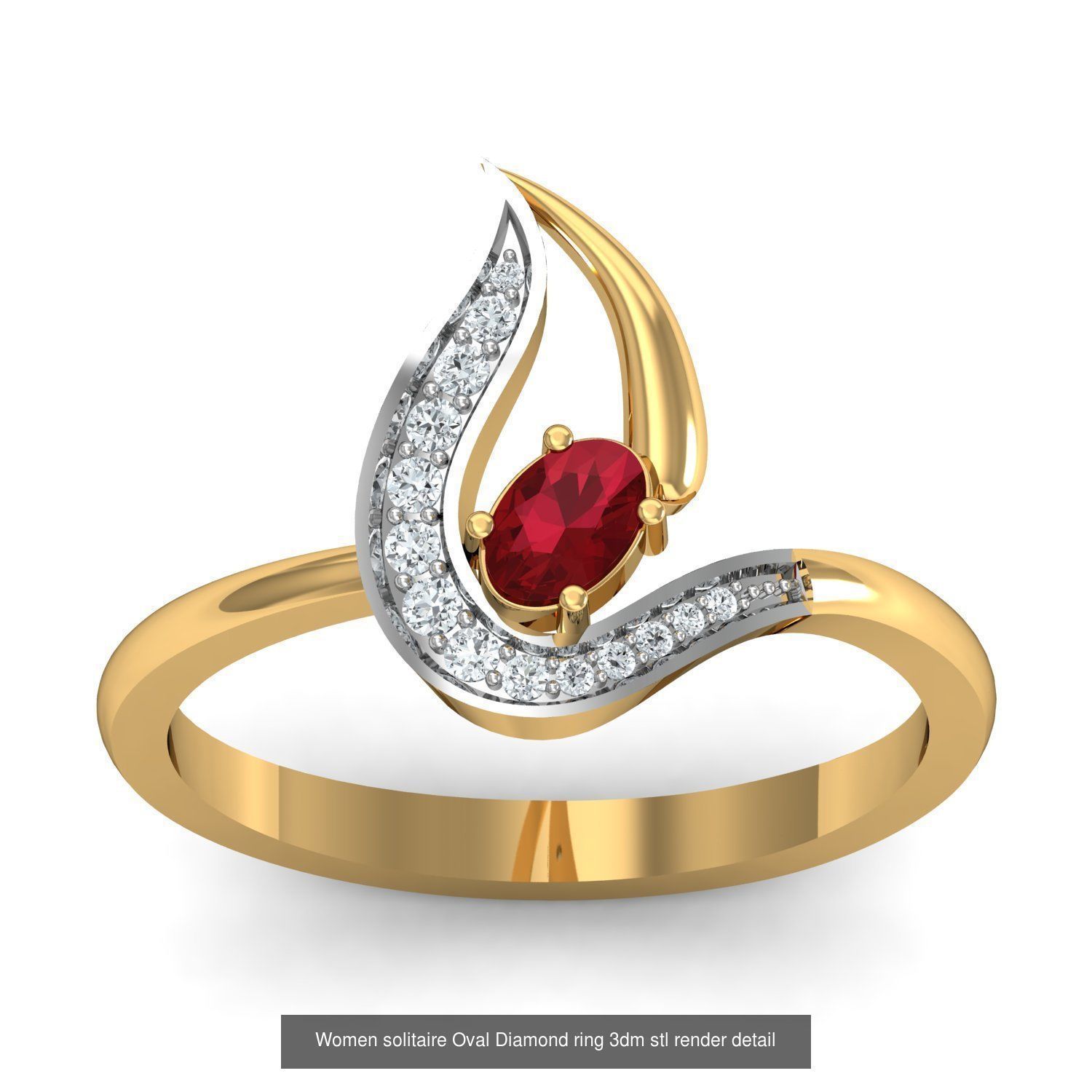 13 Women Oval Diamond Rings 3dm STL OBJ FBX Details Collection _11