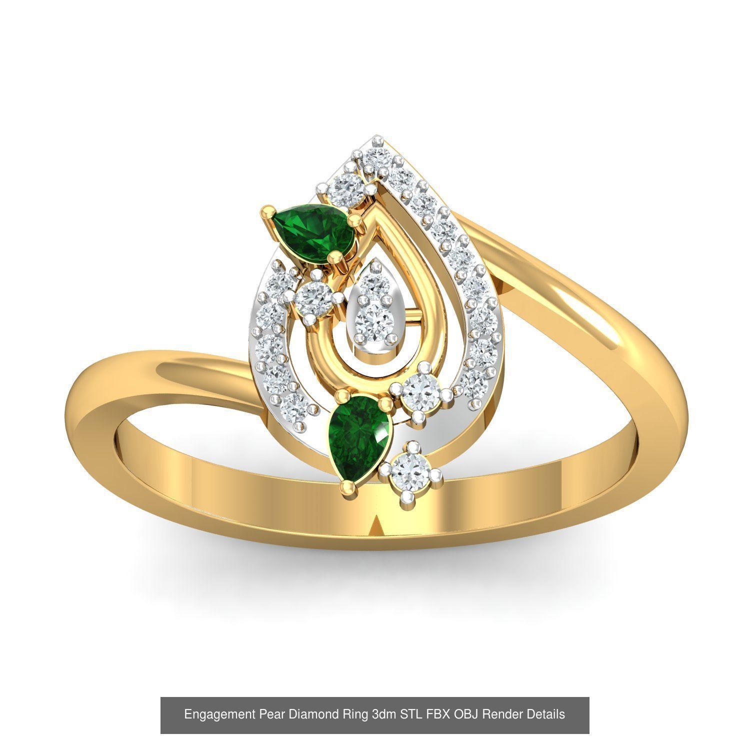 23 Women Pear Diamond Rings 3dm STL OBJ FBX Details Collection _7